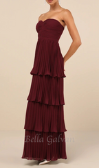 Flowering Girl Women Plum Purple Strapless Tiered Maxi Dress