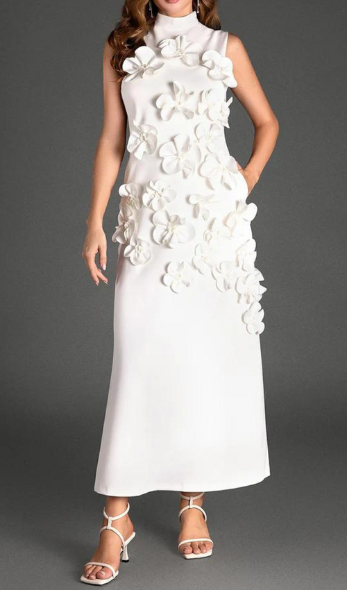 Flowering Girl Women Annona White Flower Embellished Maxi Dress