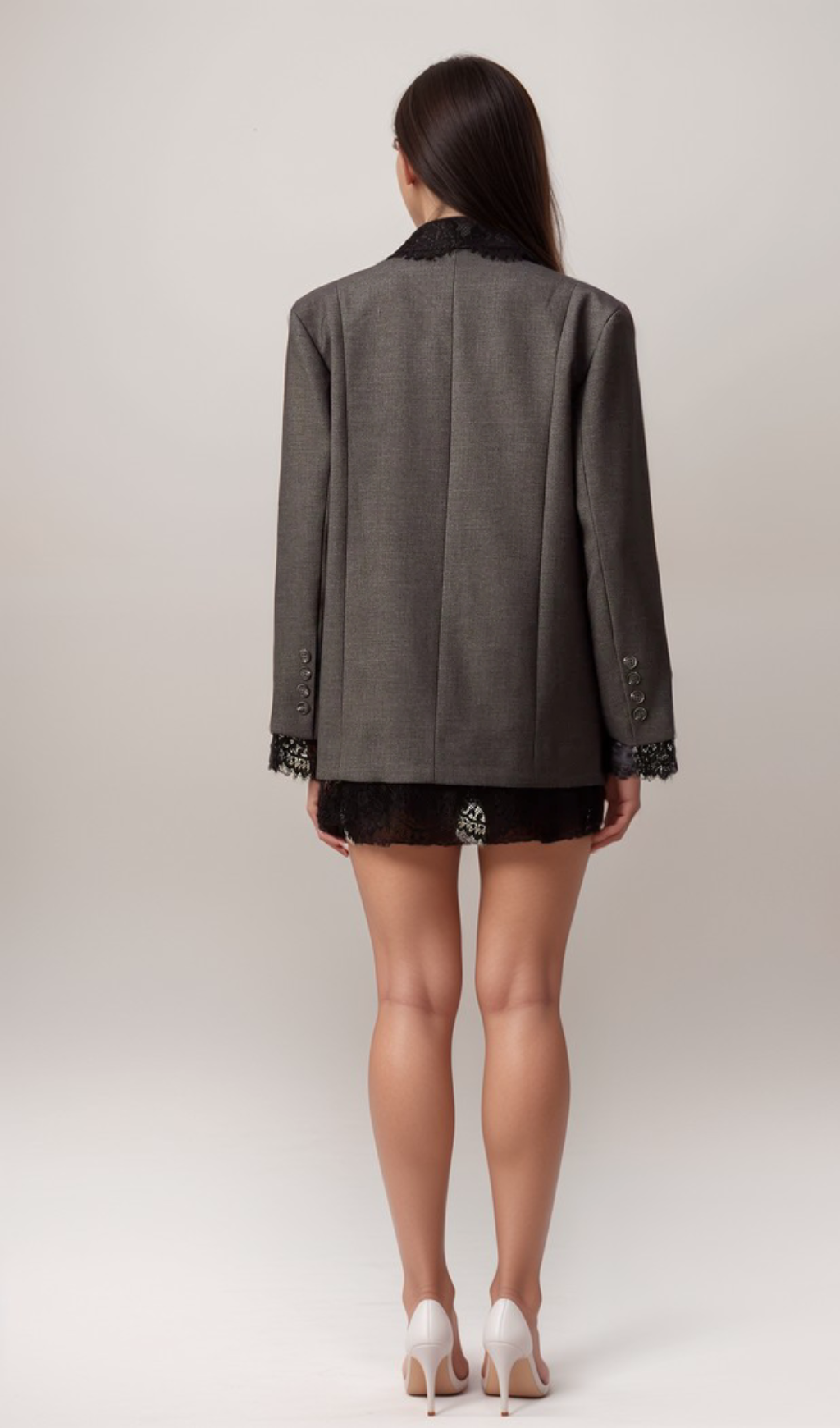 Flowering Girl Women Dianthe grey lace-panel blazer