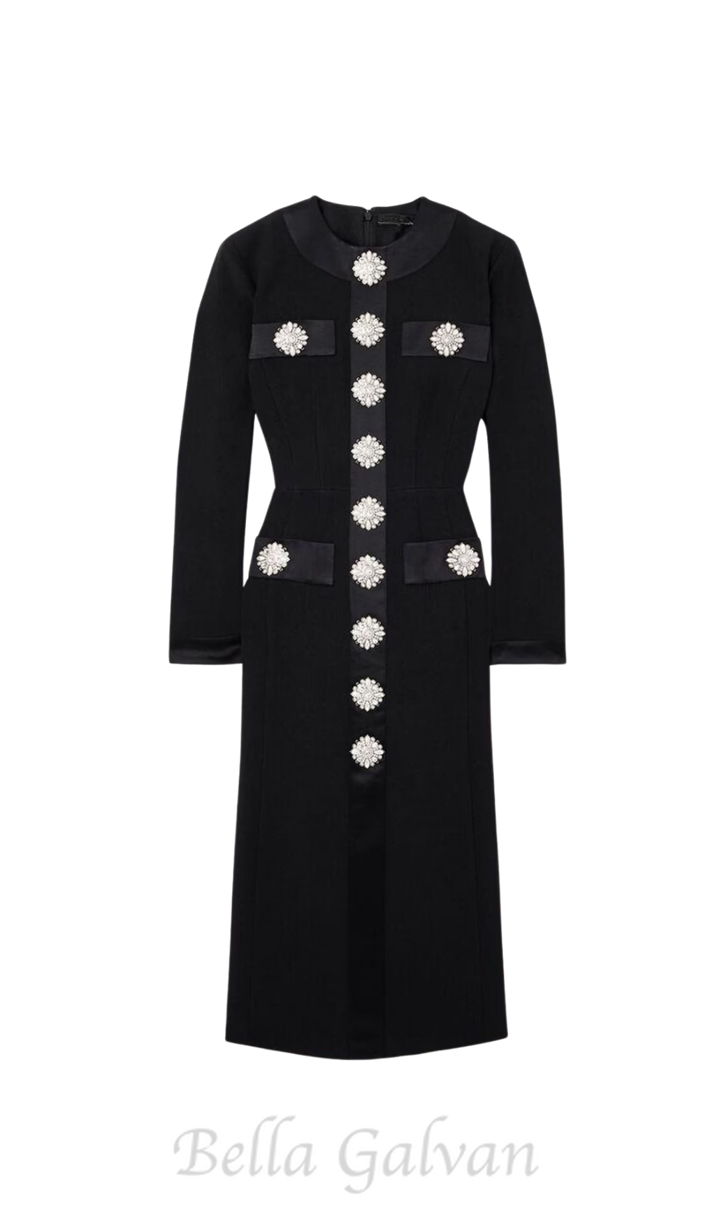 Flowering Girl Women Crystal embellished satin-trimmed crepe midi dress in black