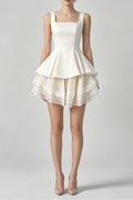White Square Neck Corset Layer Lace Mini Dress