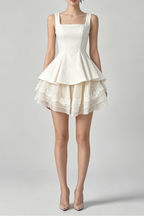 White Square Neck Corset Layer Lace Mini Dress