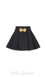 Flowering Girl Women Asina Gold Buttoned Mini Skirt in Black