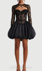Flowering Girl Women sally lace puffball mini dress in black