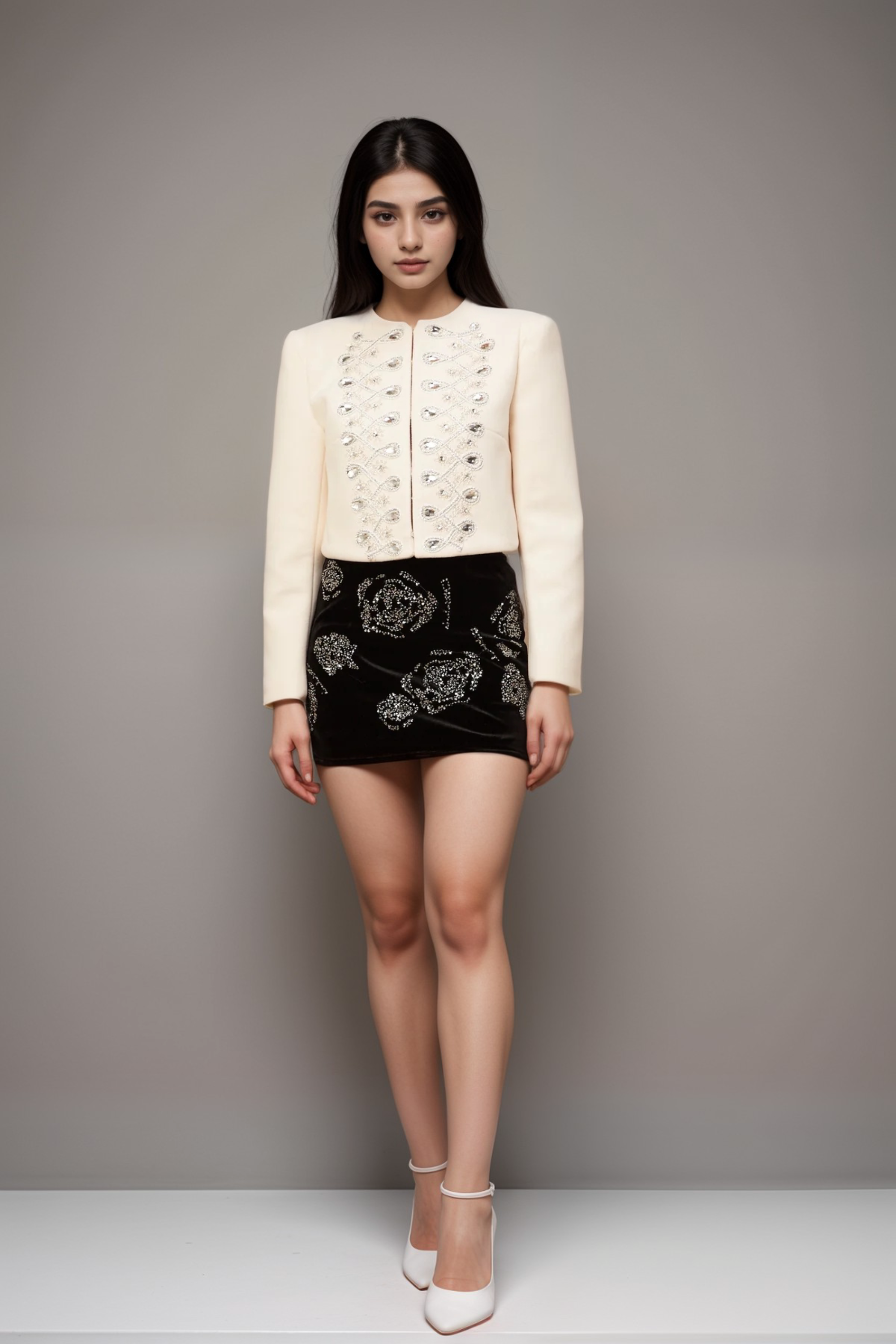 Flowering Girl Women Nerina White Crystal-Embellished Tweed Jacket