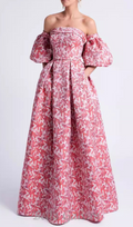 Flowering Girl Women peach Printed Lantern Sleeve Maxi Dress