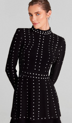 Flowering Girl Women Fabienne black embellished ruffled knitted mini dress