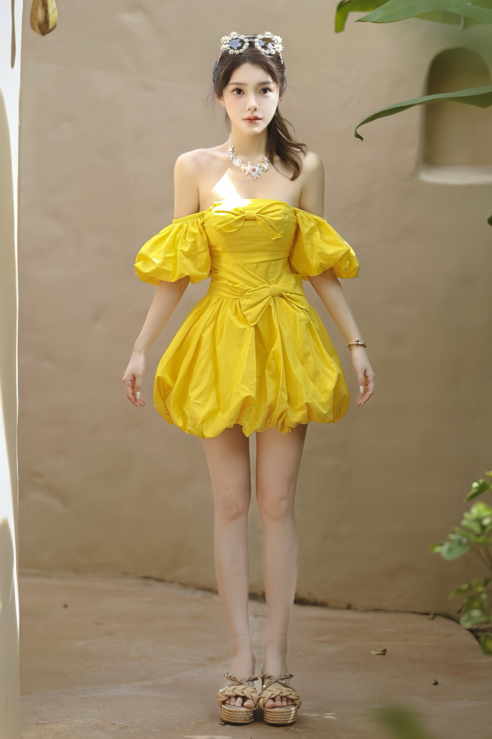 Flowering Girl Women Bonnie puff strapless Mini Dress in yellow