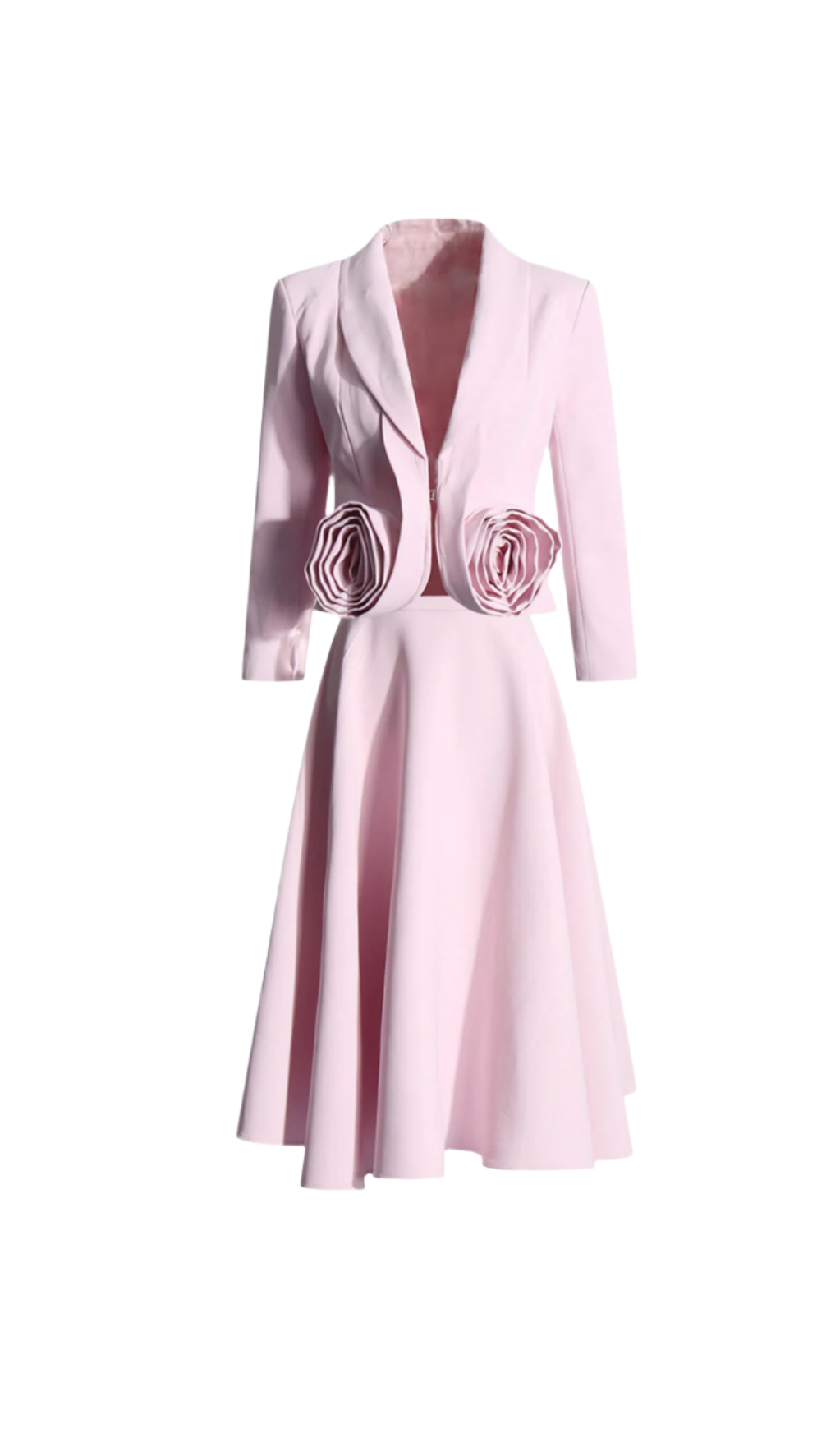Flowering Girl Women Carol Pink 3D Floral Blazer ＆ High Waist Midi Skirt Set