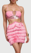 Flowering Girl Women PINK RHINESTONE CUTOUT FRINGE DRESS