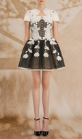 Flowering Girl Women black-white lace flower embellished mini dress