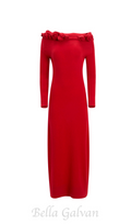 Flowering Girl Women off-shoulder floral embellished ruched maxi dress in red