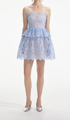 Flowering Girl Women OLGA LACE LAYER CUTOUT MINI DRESS IN BLUE
