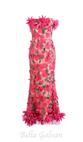 Flowering Girl Women 3D flower embroidery strapless midi dress in rose red