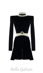 Flowering Girl Women Ishika Bead-Embellished Velvet Cutout Mini Dress