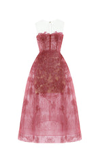 Flowering Girl Women RED FLORAL LACE EMBROIDER MIDI DRESS