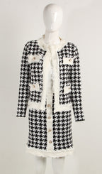 Flowering Girl Women Houndstooth Knitted Skirt Set