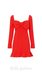 Flowering Girl Women Bow Crepe Mini Dress in red