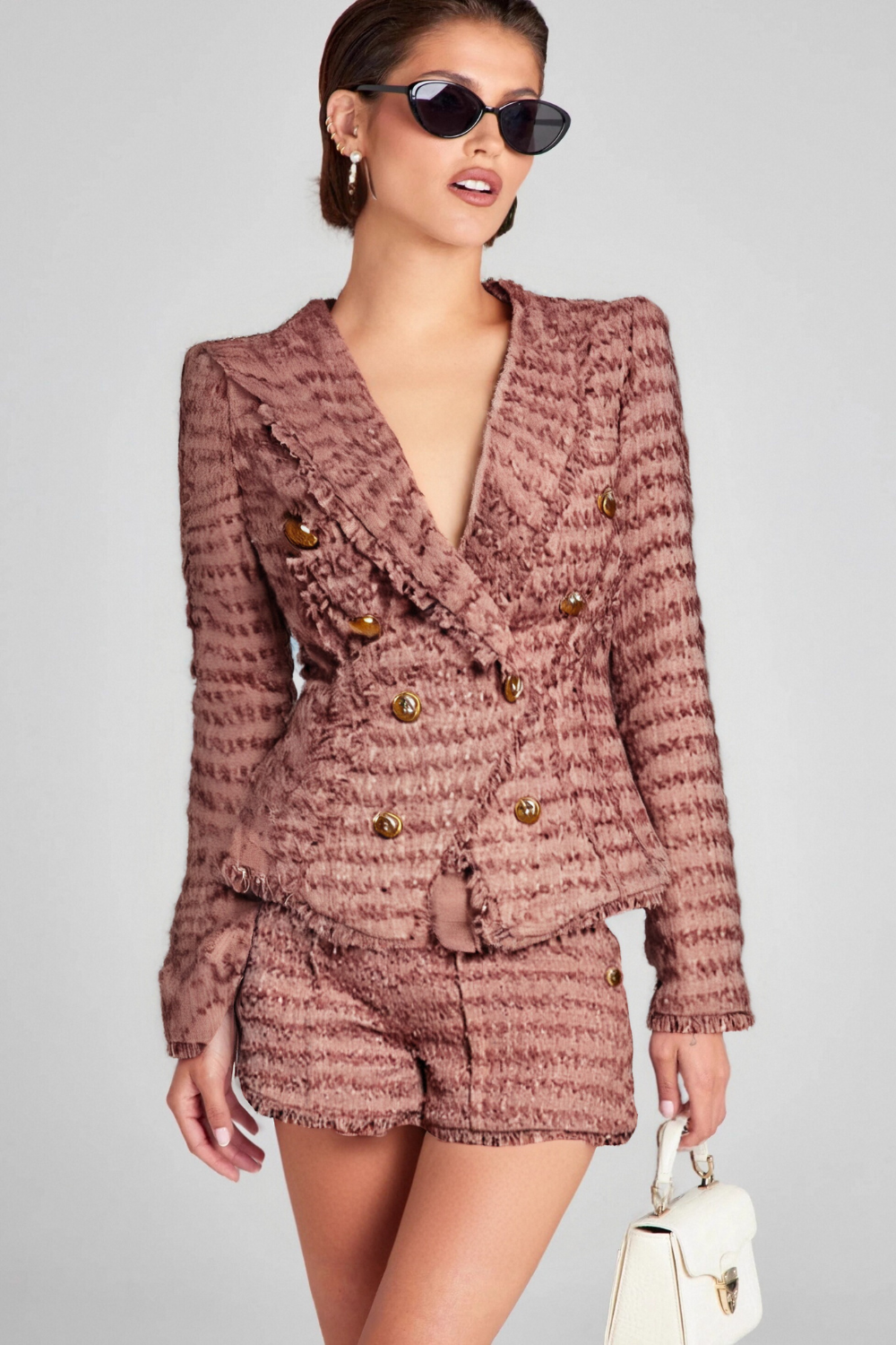 Flowering Girl Women FRINGE KNITTED BLAZER IN BROWN