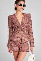 Flowering Girl Women FRINGE KNITTED BLAZER IN BROWN