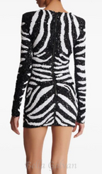 Flowering Girl Women Short two-tone zebra sequin mini dress