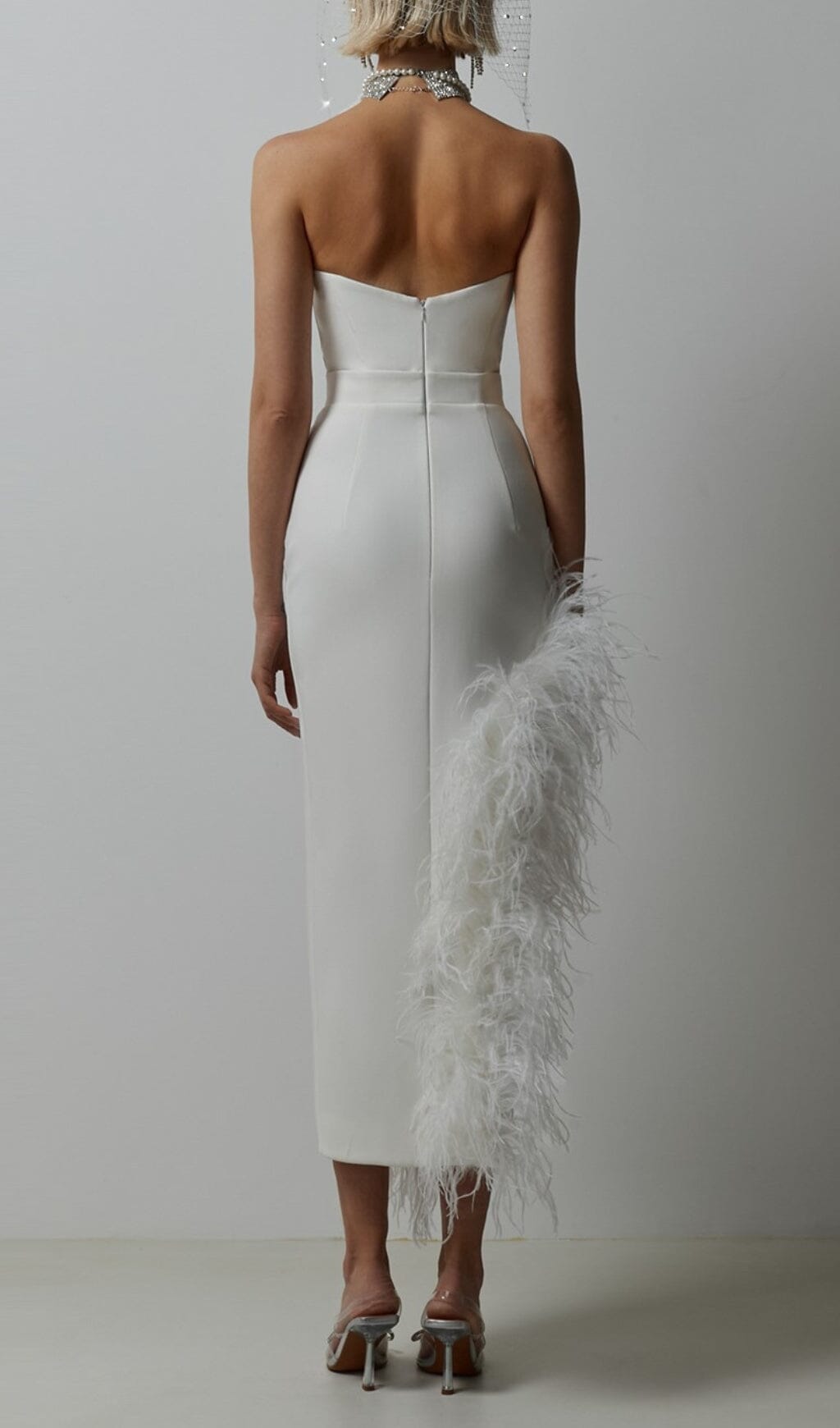 Flowering Girl Women Strapless Feather Midi Dress In White