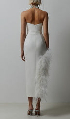 Flowering Girl Women Strapless Feather Midi Dress In White