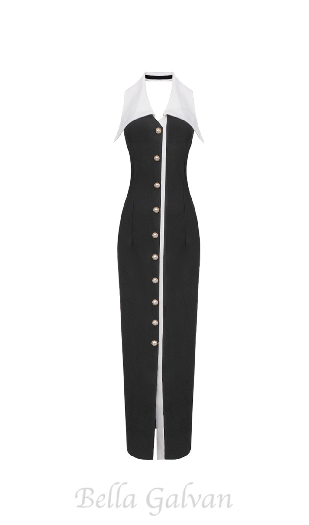 Flowering Girl Women pearl-button halter black maxi dress