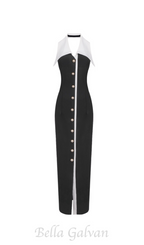 Flowering Girl Women pearl-button halter black maxi dress