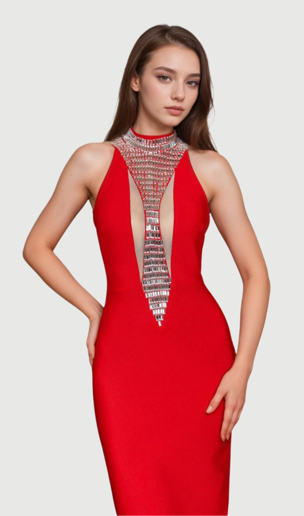 Flowering Girl Women Rhinestone Bandage maxi Dress in red