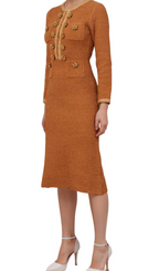 Flowering Girl Women amelia braided-edge tweed midi dress in brown