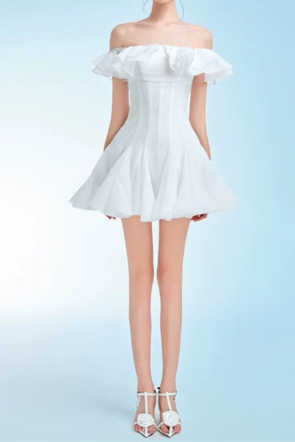Flowering Girl Women stephanie off-shoulder ruffle trim mini dress in white