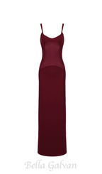 Flowering Girl Women sheer knit curve maxi dress in merlot