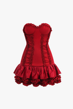 Flowering Girl Women sally ruffle trim strapless mini dress in red