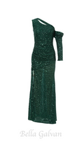 Flowering Girl Women Asymmetric sequin cut out maxi dress in green
