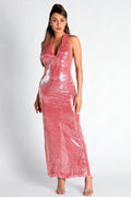 Flowering Girl Women Necho V-Neck Backless Sequin Dress