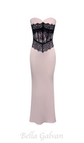Flowering Girl Women Strapless black Lace Corset Maxi Dress in pink