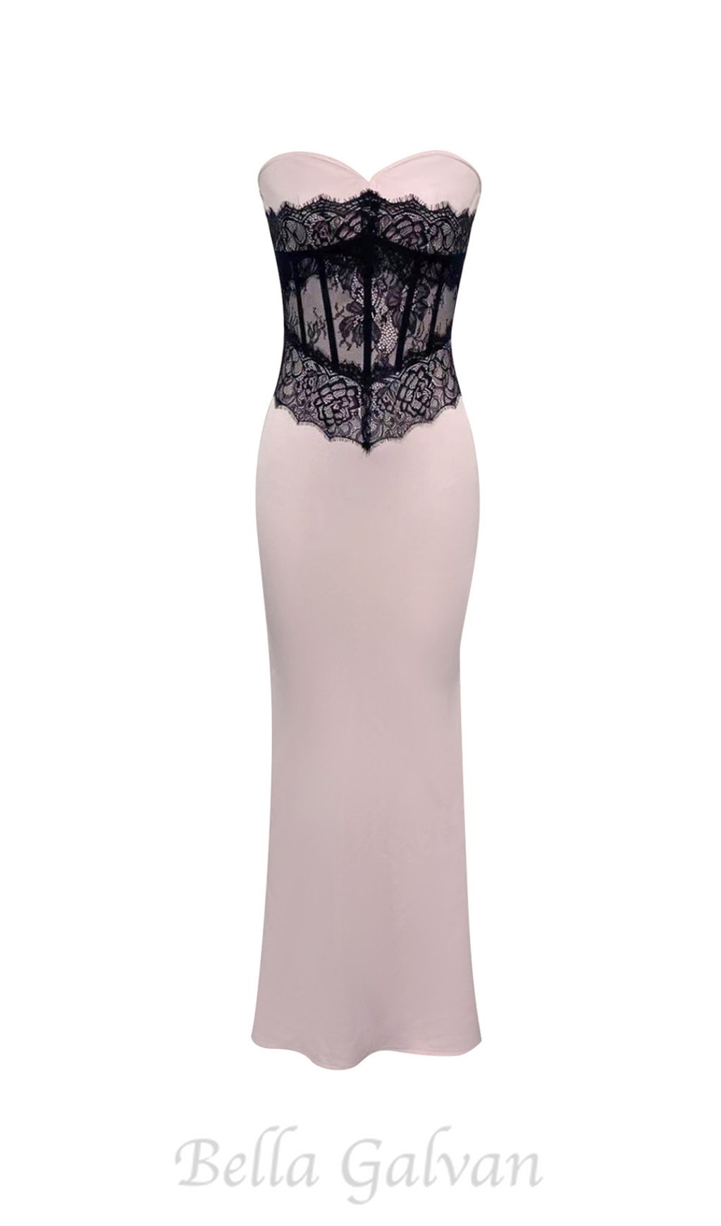 Flowering Girl Women Strapless black Lace Corset Maxi Dress in pink