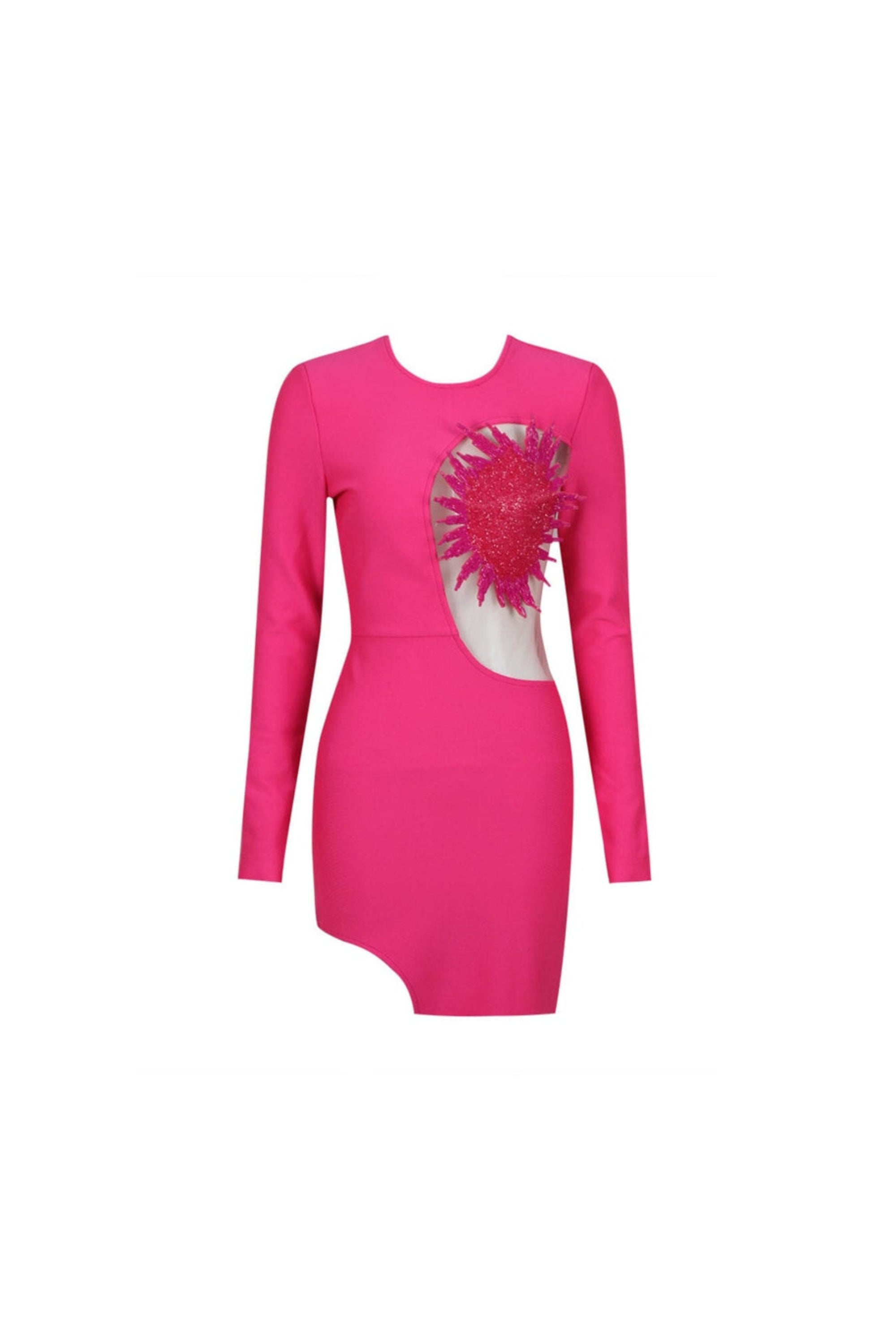 Flowering Girl Women Flower Long Sleeve Mini Bandage Dress In Red