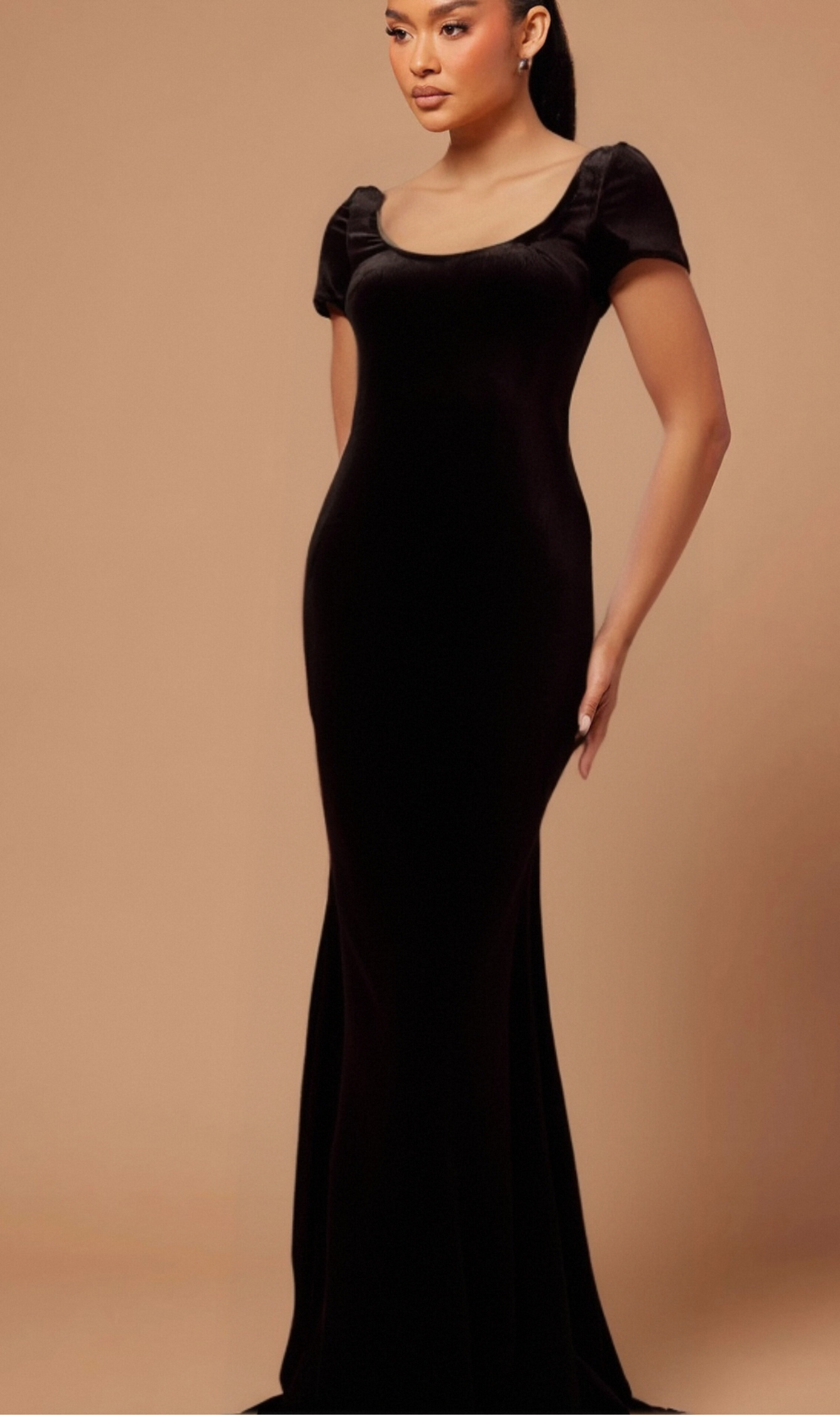 Flowering Girl Women Kristin black faux-pearl embellished velvet maxi dress