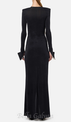 Flowering Girl Women bow black carpet dress in drape jersey