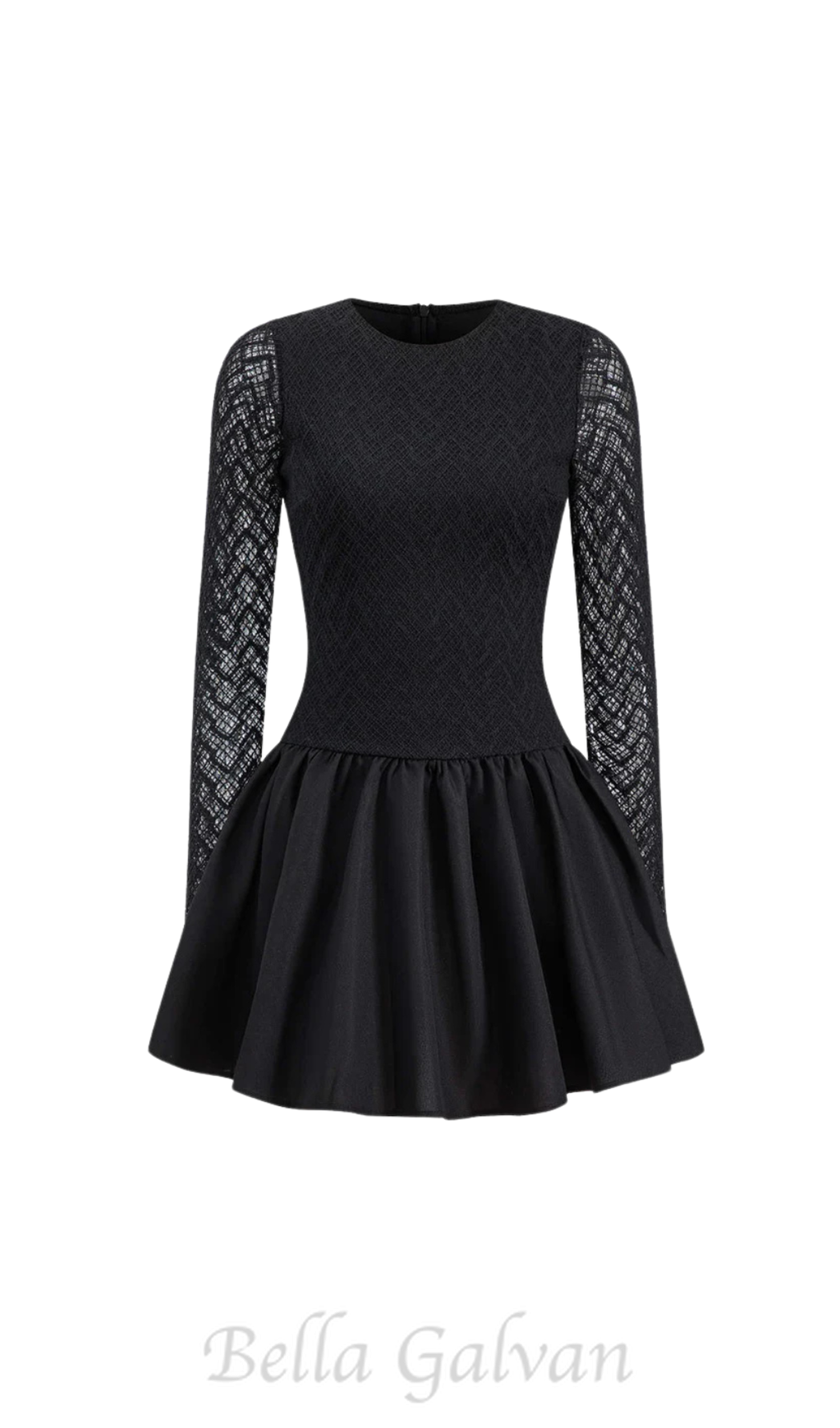 Flowering Girl Women Lace Patchwork Puff Mini Dress in black