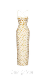 Flowering Girl Women print embroidery maxi dress in beige