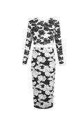 Flowering Girl Women knit floral jacquard midi pencil cardigan skirt set