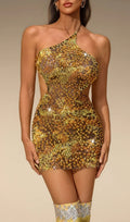 Deeg Rhinestone Printed Cutout Mini Dress