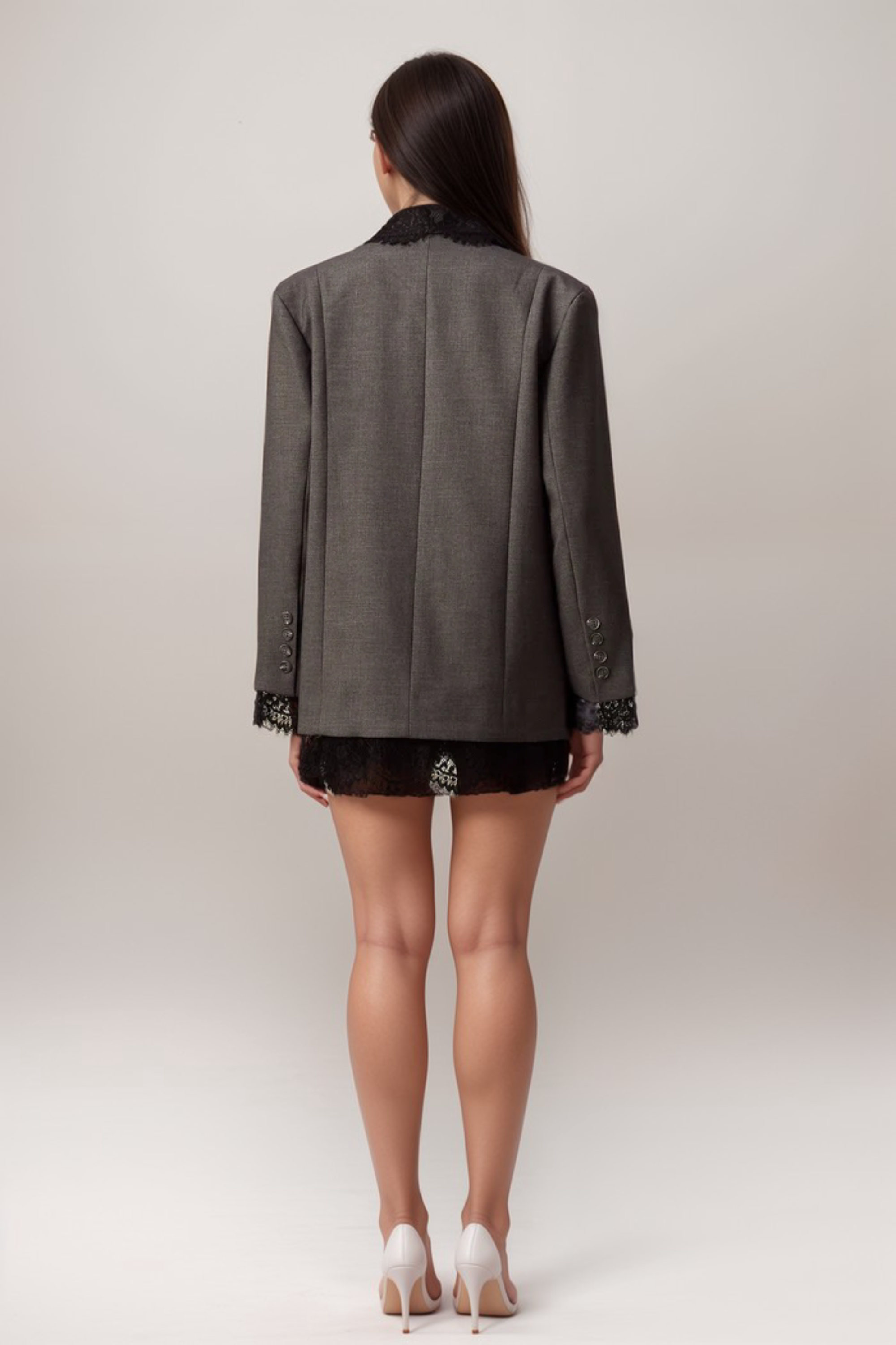 Flowering Girl Women Dianthe Grey Lace-Panel Blazer