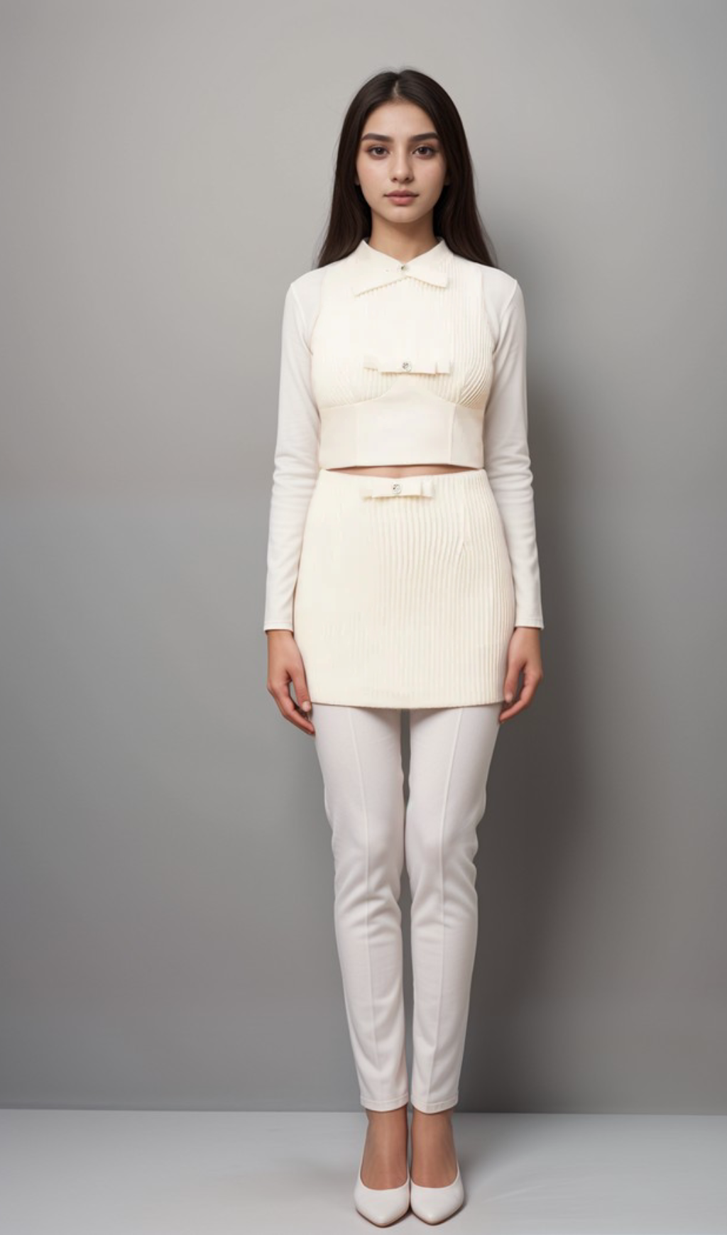 Flowering Girl Women Flaminia white bow-embellished top & skirt matching set