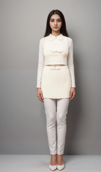 Flowering Girl Women Flaminia white bow-embellished top & skirt matching set