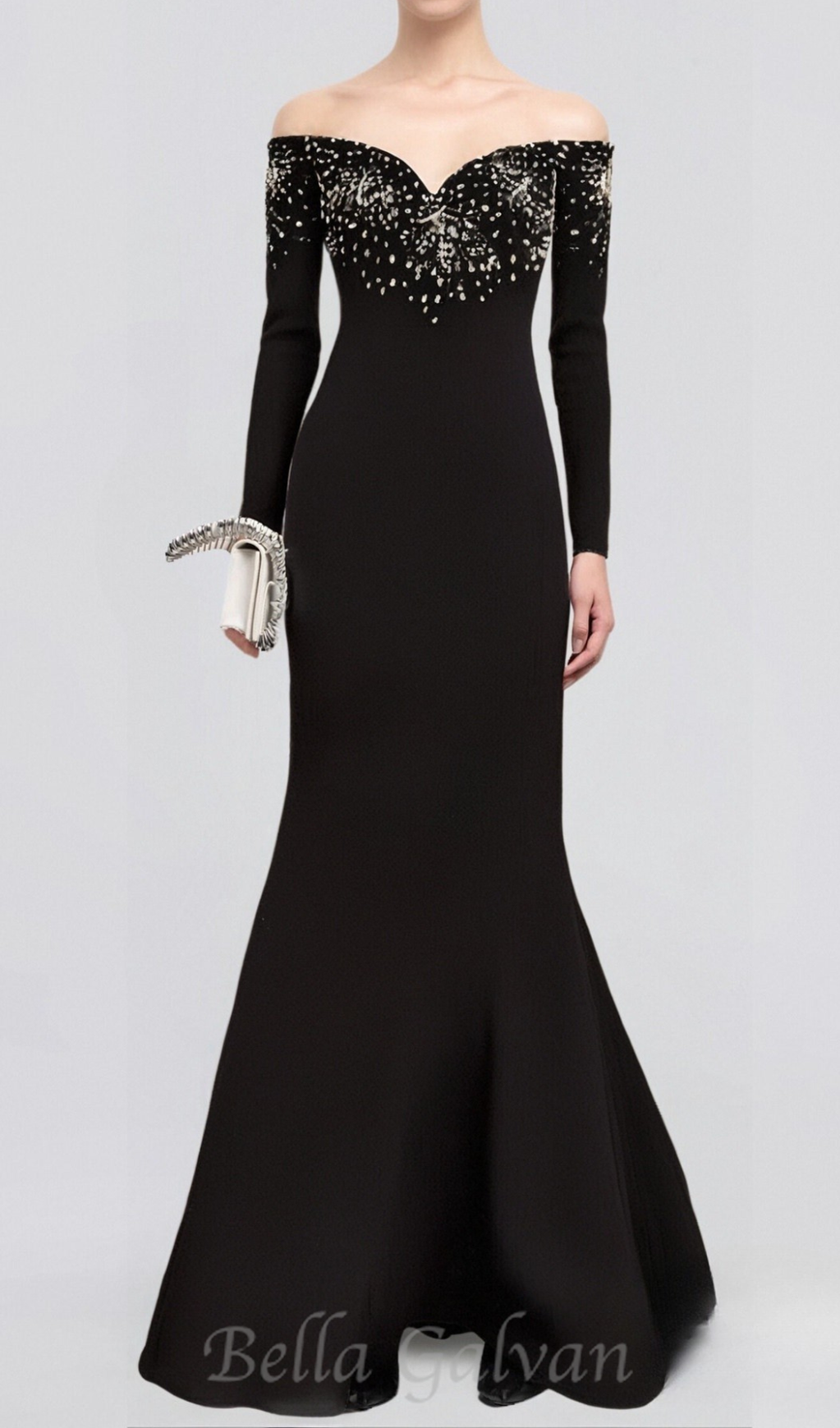 Flowering Girl Women crystal embellished off-shoulder gown in black