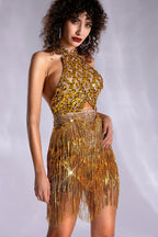 Flowering Girl Women Pre-Sale Anthiadi Diamond Cutout Fringe Mesh Dress